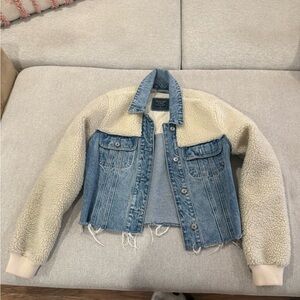 Abercrombie & Fitch Blue Denim Jacket with Cream Sherpa Sleeves